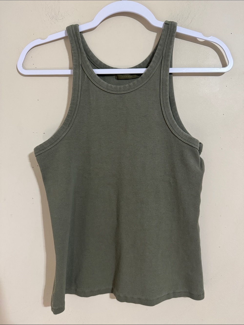 Nuuds Ribbed Tank Top Olive Green size M Athleisure Casual Summer Minimalist